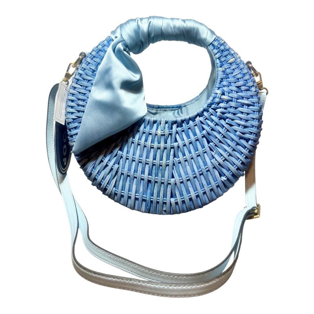 SCOOP NYC Blue Straw Crescent Crossbody Basket Purse